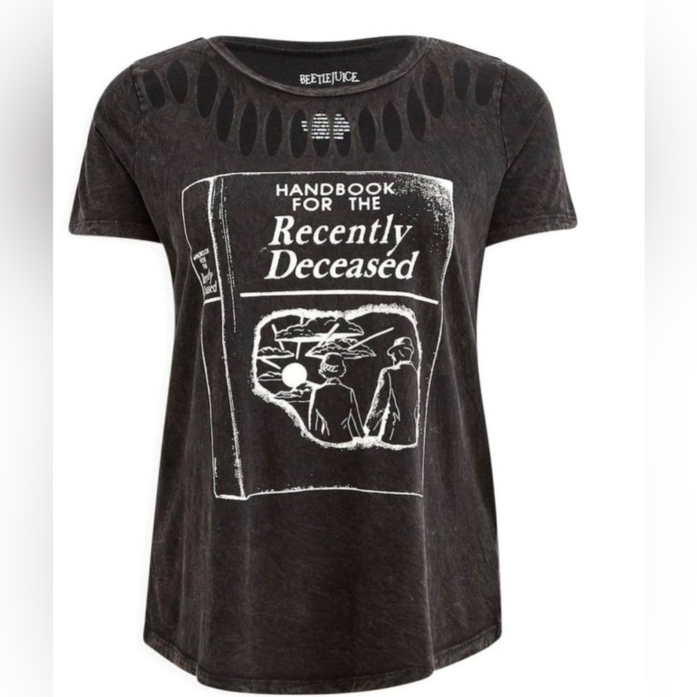 torrid Black Beetlejuice 'Handbook for the Recently Deceased'  distressed cutout